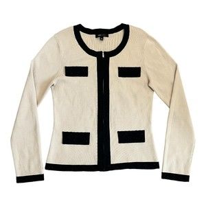 BCBG Maxazria Beaded Cardigan Women’s Large Long Sleeve Beige Knit $180